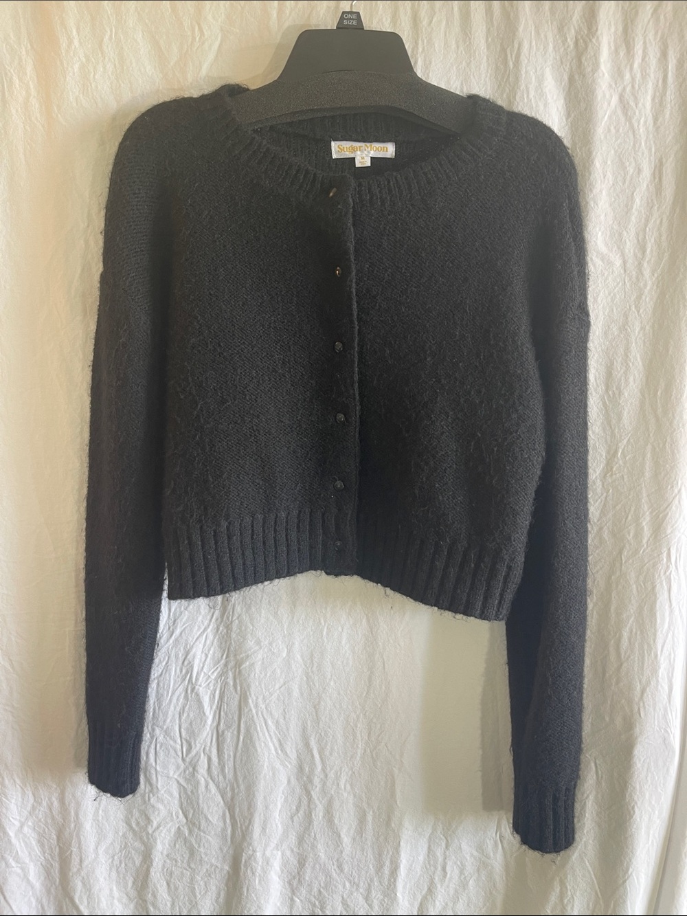 Sugar MoonBlack Cropped Button-Front Cardigan Size M